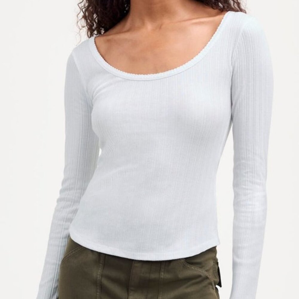 Madewell Pointelle Scoop Neck Top Long Sleeve T-Shirt Tee White Size Medium NEW